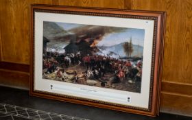 A Large Military Print depicting The Battle of Rorkes Drift in all its Heroic action with display