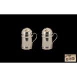 Pair Of Silver Miniature Pepper Pots Of Plain Form, Pierced Cover/Lids, Scroll Handle,