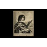 Antique Print of a Man Leaning on a Chair - with musical instrument,