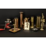 Miscellaneous Box of Brass & Copper Oddments comprising three brass trench art shell cases,