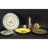 Collection of porcelain wall plates including a plate of The Heliotrope Fairy by Heinrich No. 9655/G