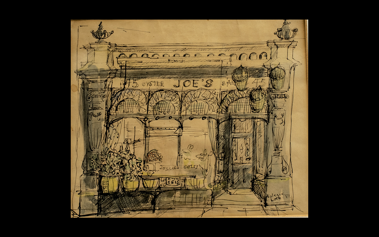 Joes Oyster Bar - A Fine Pen and Ink Drawing of this Famous Eating Establishment In London In the