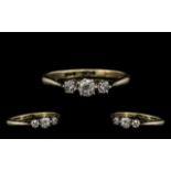 Ladies 9ct White Gold and Platinum Set 3 Stone Diamond Ring - marked platinum and 9ct. Circa 1920.