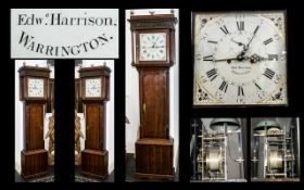 A Georgian Period Eight Day Oak and Mahogany Longcase Clock - by Edward Harrision, Warrington.