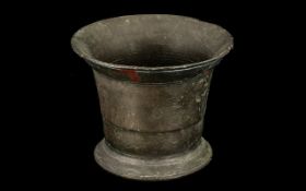 Antique Bronze Mortar of Plain Form. Wide flared neck, height 5", diameter 6.25 inches.