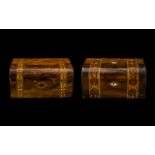 Two Victorian Walnut Tum Bridge Ware - type inlaid work boxes with mother of pearl exclusions.