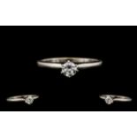 14ct White Gold Excellent Single Stone Diamond Set Ring - the modern round brilliant cut diamond of
