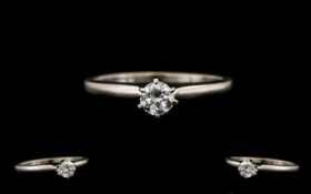 14ct White Gold Excellent Single Stone Diamond Set Ring - the modern round brilliant cut diamond of