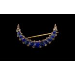 Victorian Period 15ct Gold Sapphire and Rose Cut Diamonds Set Crescent Moon Brooch - not marked but