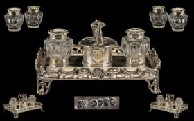 Joseph and John Angell Superb Quality Sterling Silver Double Ink Stand for a Gentleman's Desk.