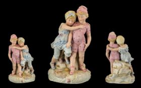 German 19thC Excellent Quality Large Bisque Figure Pair of Young Bathers on the Beach.