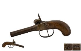 19thC Percussion Cap Pistol Walnut Grip, Marking In Front Of Trigger Guard X52 52X Length 7.