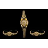 Jovial Swiss Art Deco Ladies Wrist Watch, 10 microns of gold plate set with blue and white gem