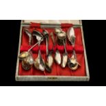 Boxed Set Of Six Silver Teaspoons Of Plain Form, The Finial With Moulded Crossed Golf Clubs,
