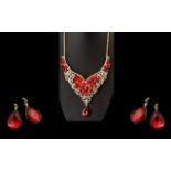Scarlet and White Crystal Necklace and Earrings Set, a glamorous set,