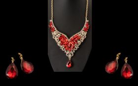 Scarlet and White Crystal Necklace and Earrings Set, a glamorous set,