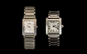 Two Copy Watches in Stainless Steel Cases and Straps. (Rado and Cartier).