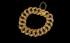 Antique Period 18ct Gold Double Curb Hollow Bracelet with Safety Chain - excellent rich colour.