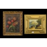 Oil on Board of Tulips in a Vase signed GB. In a gilt frame. Early 20thC size 20 by 16 inches.