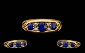 Antique Period 18ct Gold Attractive 5 Stone Diamond and Sapphire Dress Ring hallmark Chester 1905.