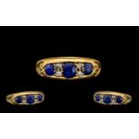 Antique Period 18ct Gold Attractive 5 Stone Diamond and Sapphire Dress Ring hallmark Chester 1905.