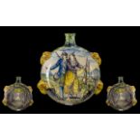 Italian Majolica 19th Nice Quality Hand Painted Rams Head Featured Ceramic Flask circa 1880's.