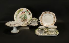 A Collection of Ceramics to include a ceramic cake stand decorated with pink roses with a lattice