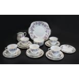 Staffordshire Bone China Crown Part Tea Set comprising milk jug, sugar bowl, five saucers,