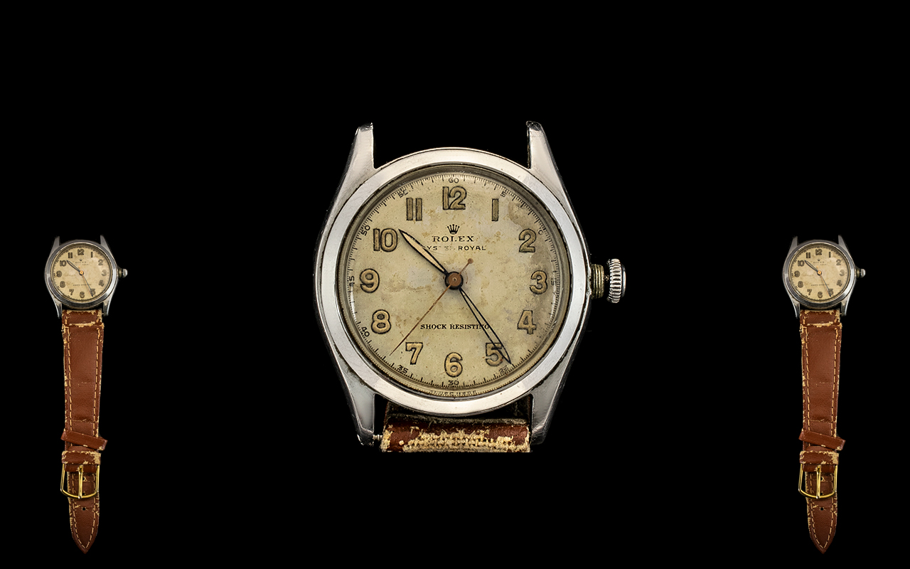 Rolex Oyster Royal Gentleman's Steel Cased Mechanical Wrist Watch circa 1944. 17 Jewel movement.