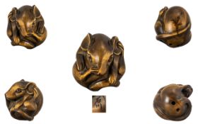 Japanese Carved Boxwood Netsuke of a Dormouse signed to underside. Well carved. Measures 1.