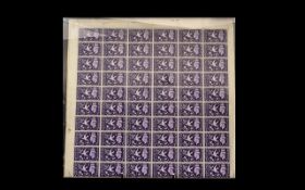 Stamp Interest - Complete Full Sheet GB 1946 KGVI Victory Stamp 3 Pence. 120 Stamps.