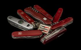 6 Vintage Swiss Army Knives - with a Northfield dual purpose knife and another with compass.