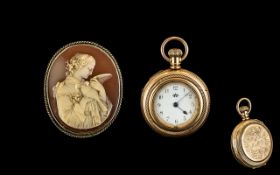 American Watch Company Waltham Ladies Gold Plated Keyless Pocket Watch - circa 1890-1900. 40 mm.