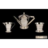 Art Deco Period Superb Silver Conical Shaped 3 Piece Tea Service - comprising teapot,