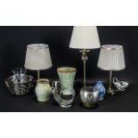 Collection of Lamps & Household Items comprising: a pair of matching bedside lamps with shades; a