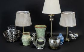 Collection of Lamps & Household Items comprising: a pair of matching bedside lamps with shades; a