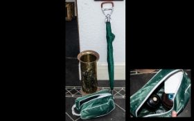 Set of Taylor Bowls in Carry Case in green. Also includes a Shooting Stick Umbrella in green; and