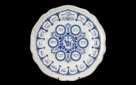 Spode Bone China Passover Plate. Blue Litho 'The Order of the Service'. Please see images.