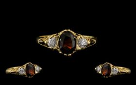 Antique Period 18ct Gold Attractive 3 Stone Diamond and Garnet Set Dress Ring with full hallmarks