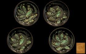 Set of (4) Norwegian Art Pottery Decorated Dishes depicting birds in slip colours.