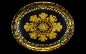 Early Victorian Paper Mache Oval Tray in the manner of Betteridge and Jennings finely decorated in