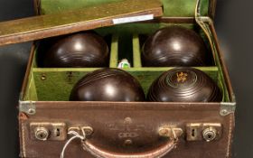 Cased Set Of Four Crown Green Bowls, Mad