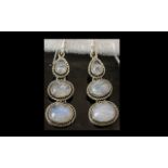 Rainbow Moonstone Triple Drop Earrings,