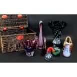 Basket of Coloured Glassware comprising: