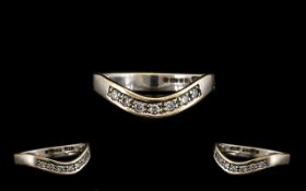 9ct White Gold - Attractive Diamond Set Wishbone Ring. Full Hallmark for 9.375, Ring Size - M.