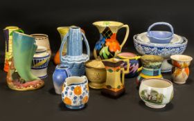 Collection of Colourful Pottery & China including G Radford blue and white vase No.