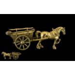 A Vintage Large & Impressive Solid Brass Handmade Horse & Cart, heavy, with moving parts.