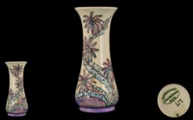 Moorcroft Collectors Club Tube lined Trumpet Vase ' Pansy ' Design on Cream Ground.