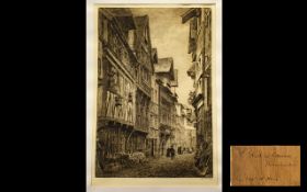 Axel H. Haig Etching Pencil Signed Published In 1917 by W.R. Howell, London. Titled ' A Street Scene