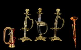 Set Of Three Military Related Novelty Candle Holders, All Three in The Form Of Sword Hilts,